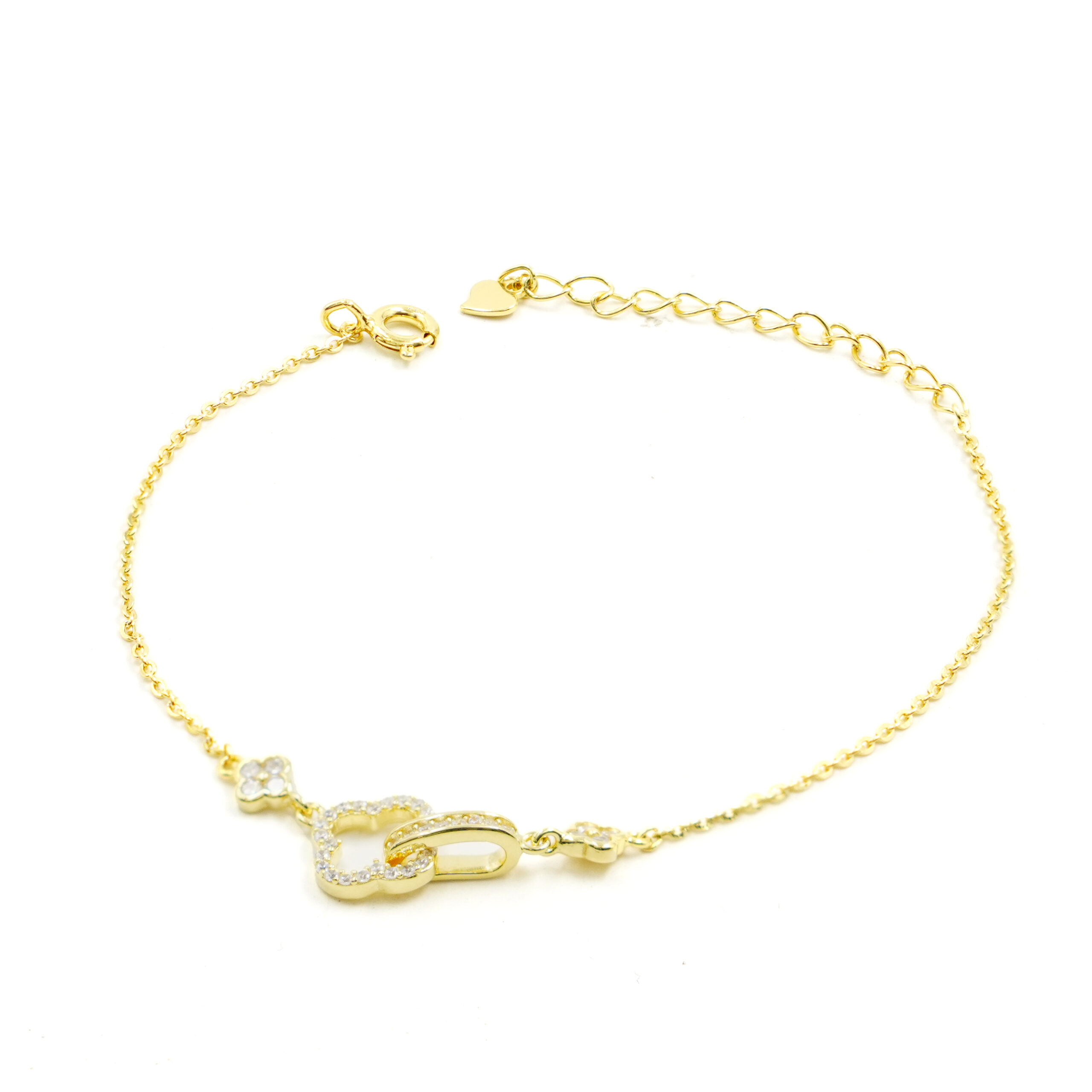 Bracciale Argento quadrifoglio con zirconi – Dorato