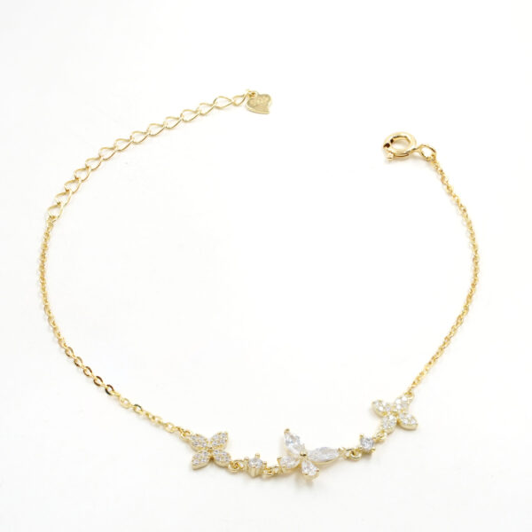 Bracciale Argento con zirconi e fiori – Dorato