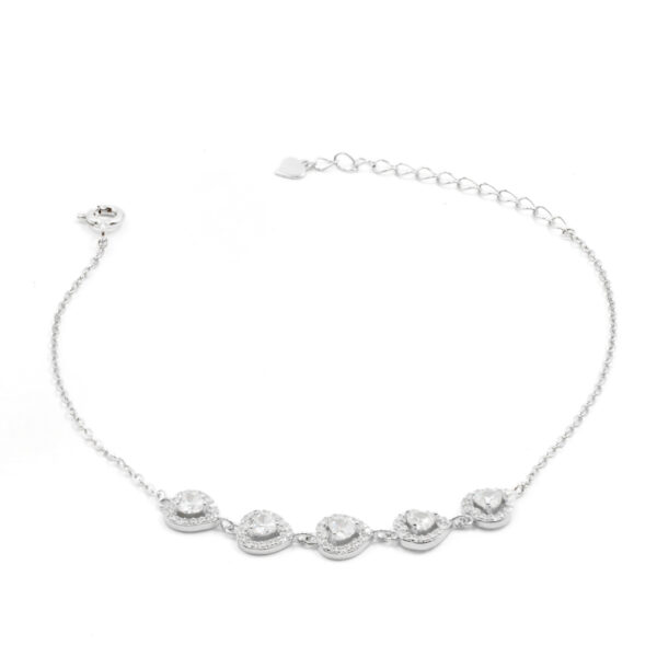 Bracciale Argento 5 cuori con zirconi – Rodiato