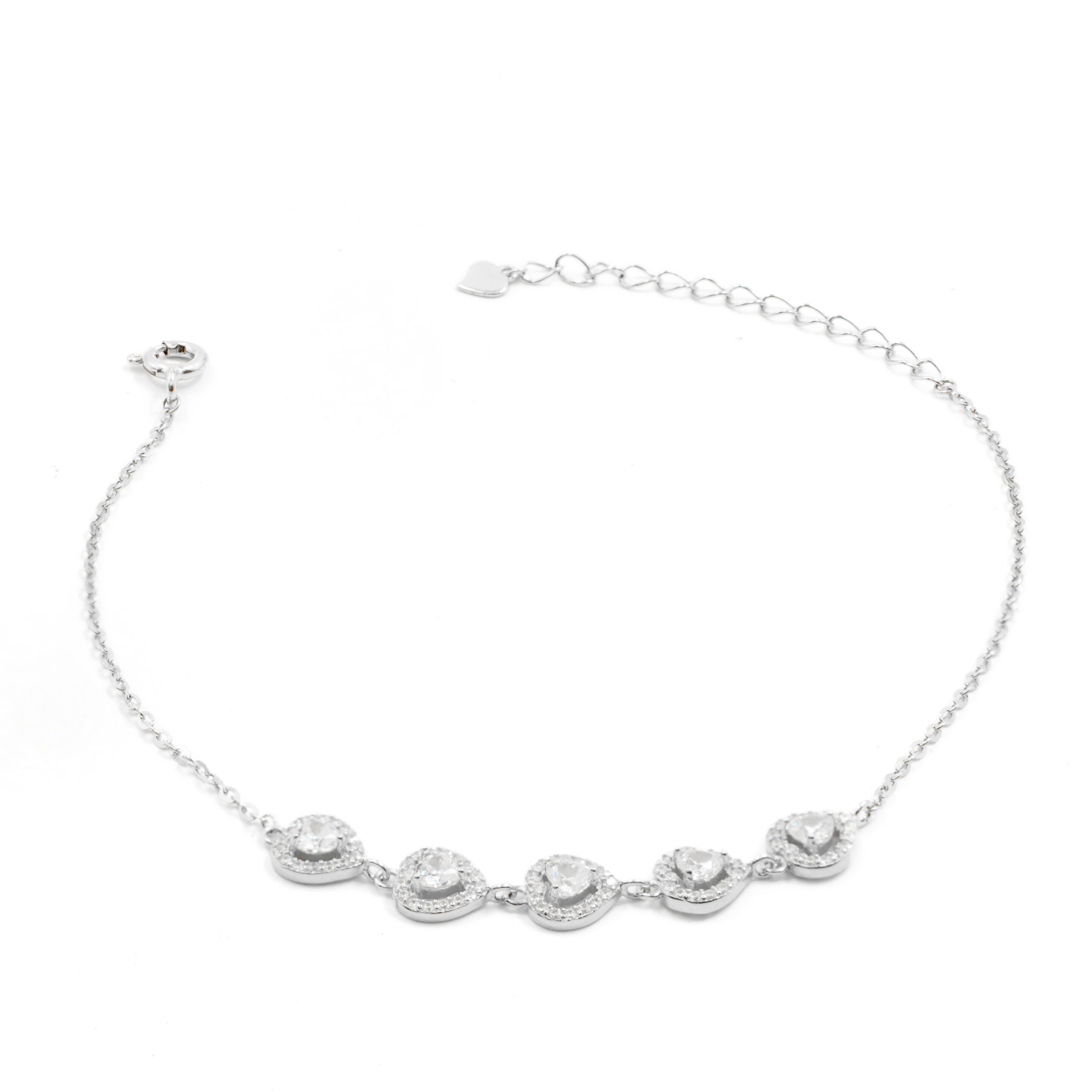 Bracciale Argento 5 cuori con zirconi – Rodiato