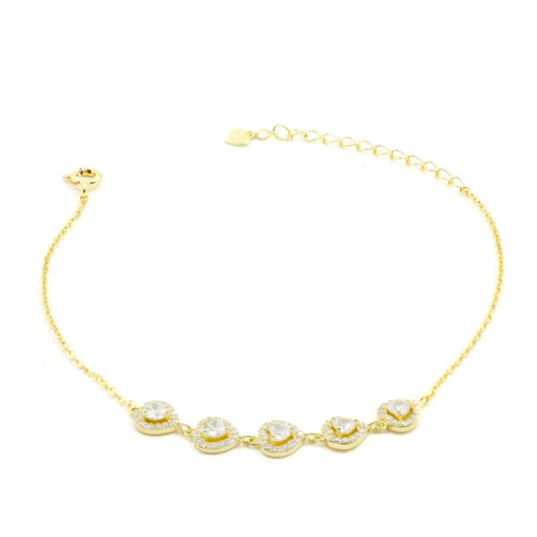 Bracciale Argento 5 cuori con zirconi – Dorato