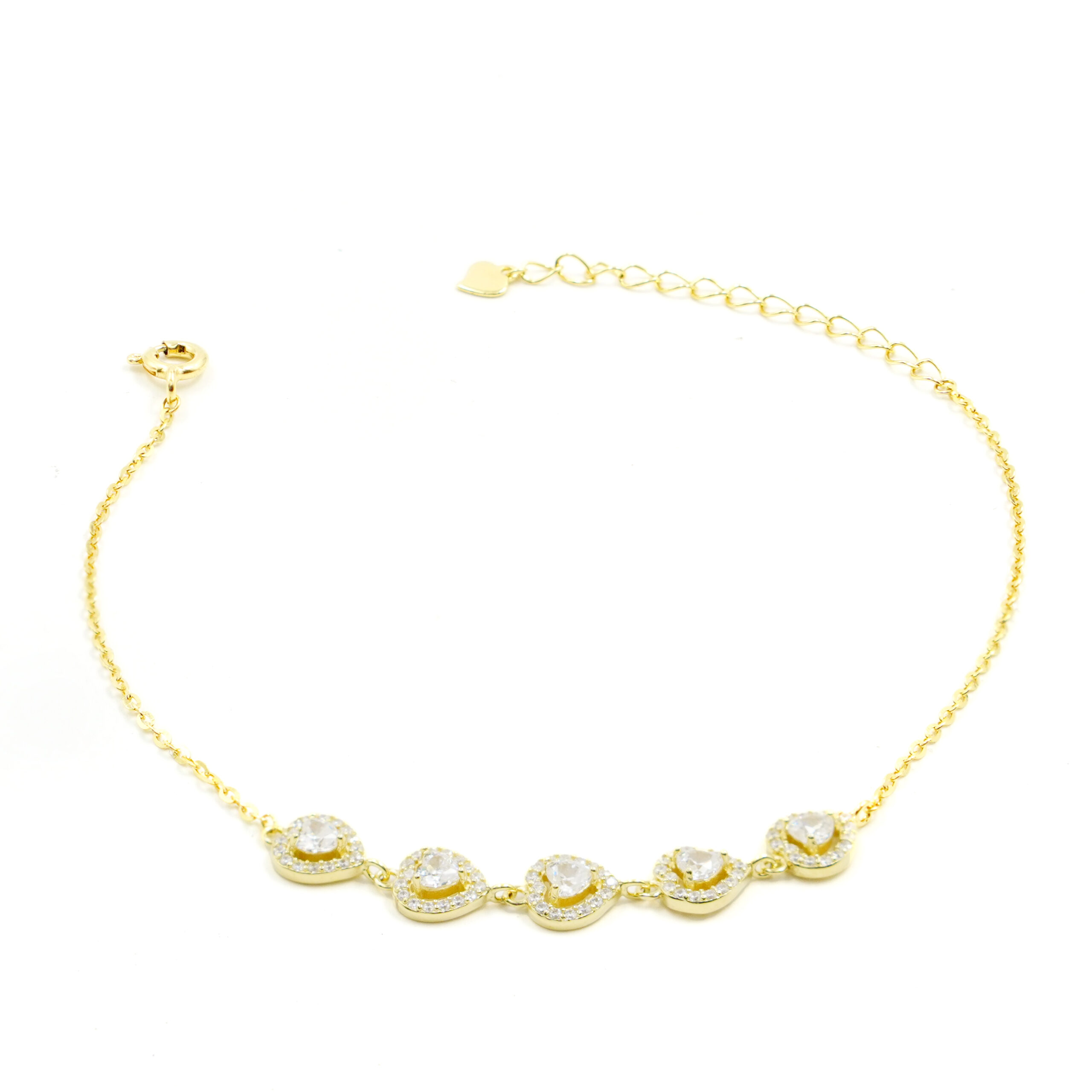 Bracciale Argento 5 cuori con zirconi – Dorato