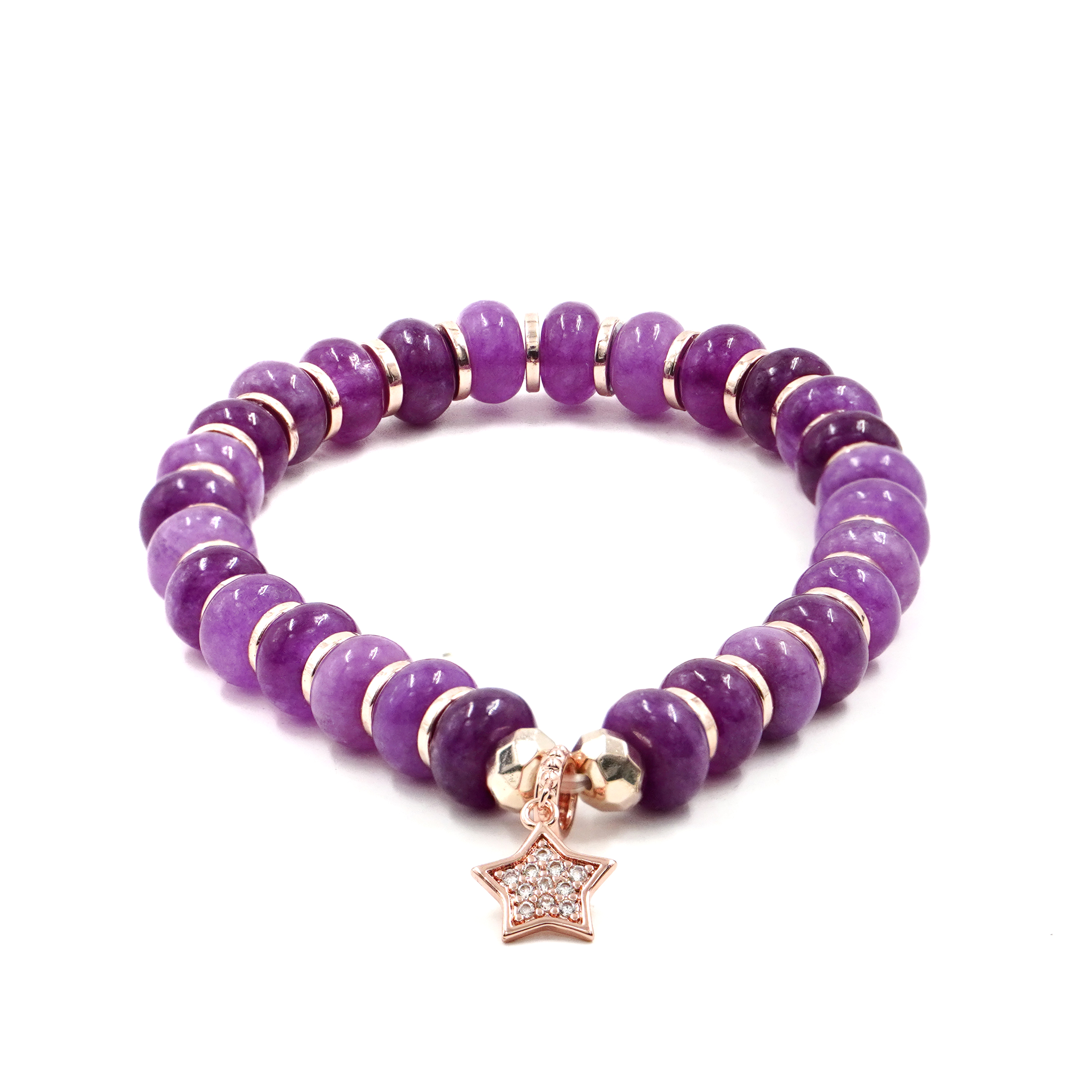Bracciale Elastico in giada viola e charms