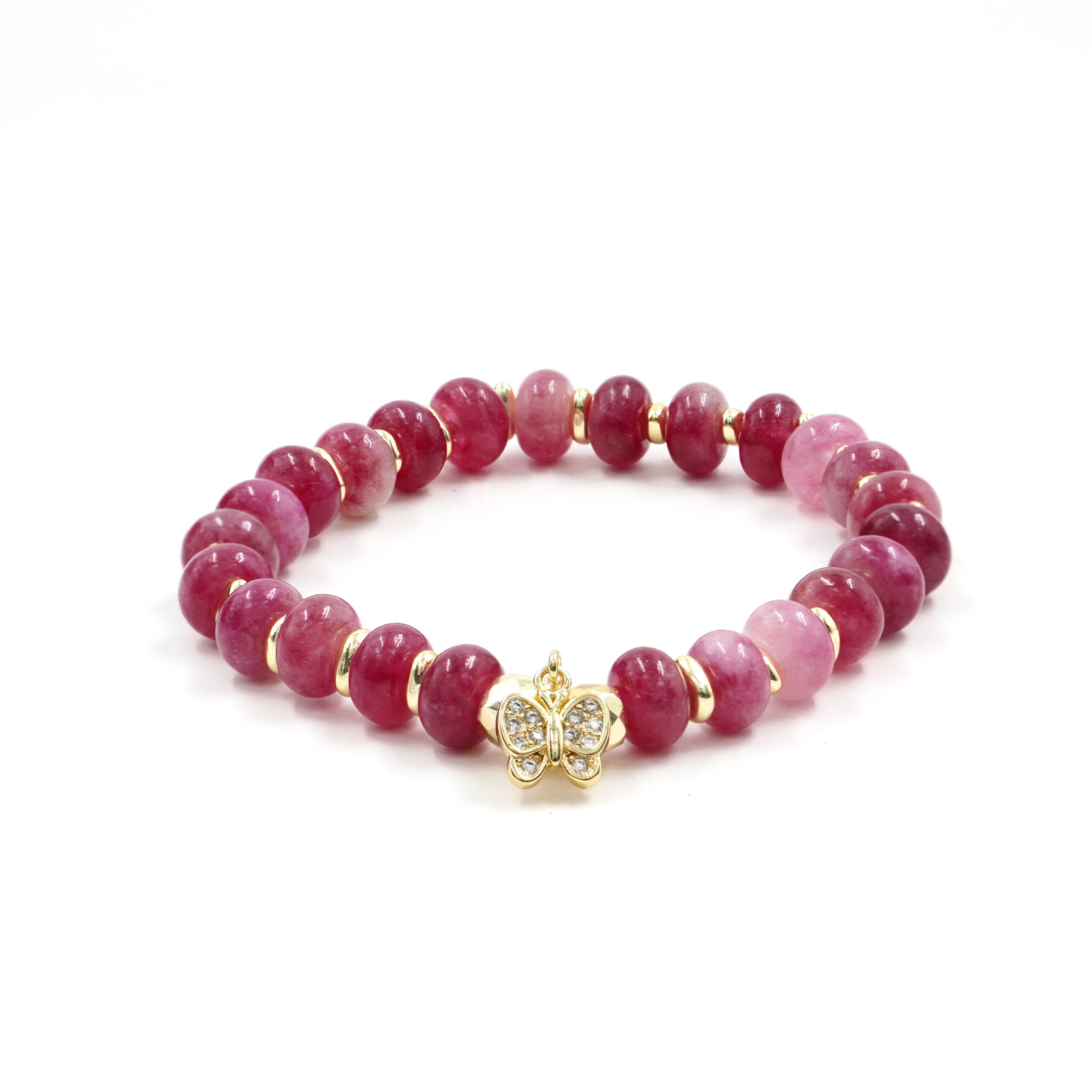 Bracciale Elastico in giada rubino e charms
