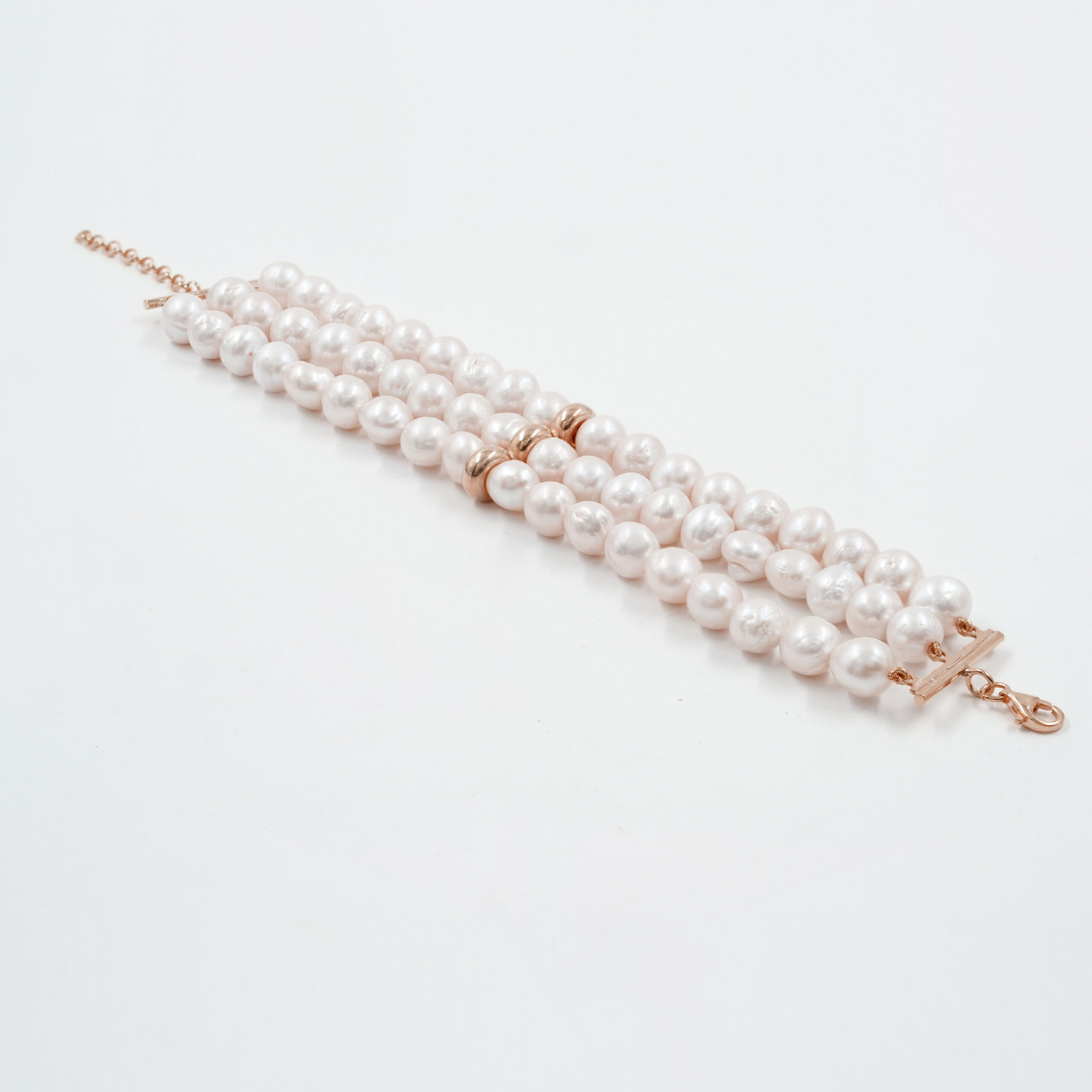 Bracciale in perle, chiusura argento rosè
