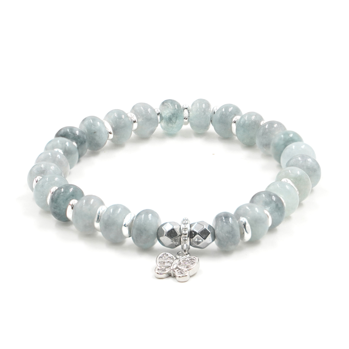 Bracciale Elastico in giada grigia e charms