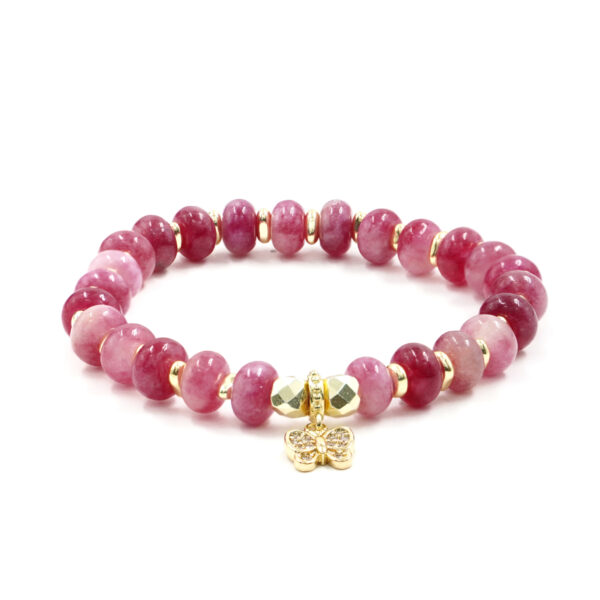 Bracciale Elastico in giada fragola e charms