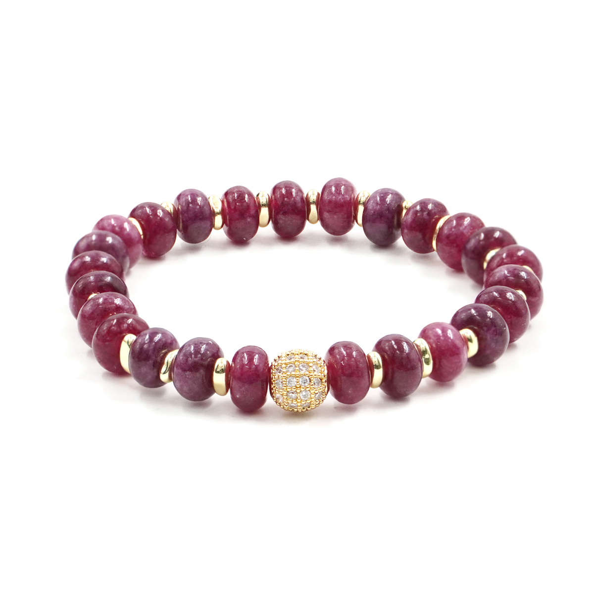 Bracciale Elastico in giada bordeaux e sfera