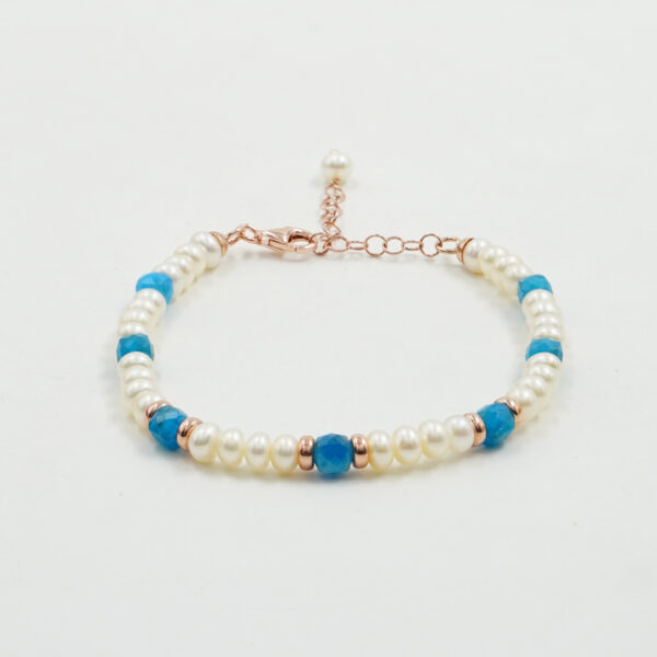 Bracciale in perle e apatite, chiusura argento rosè