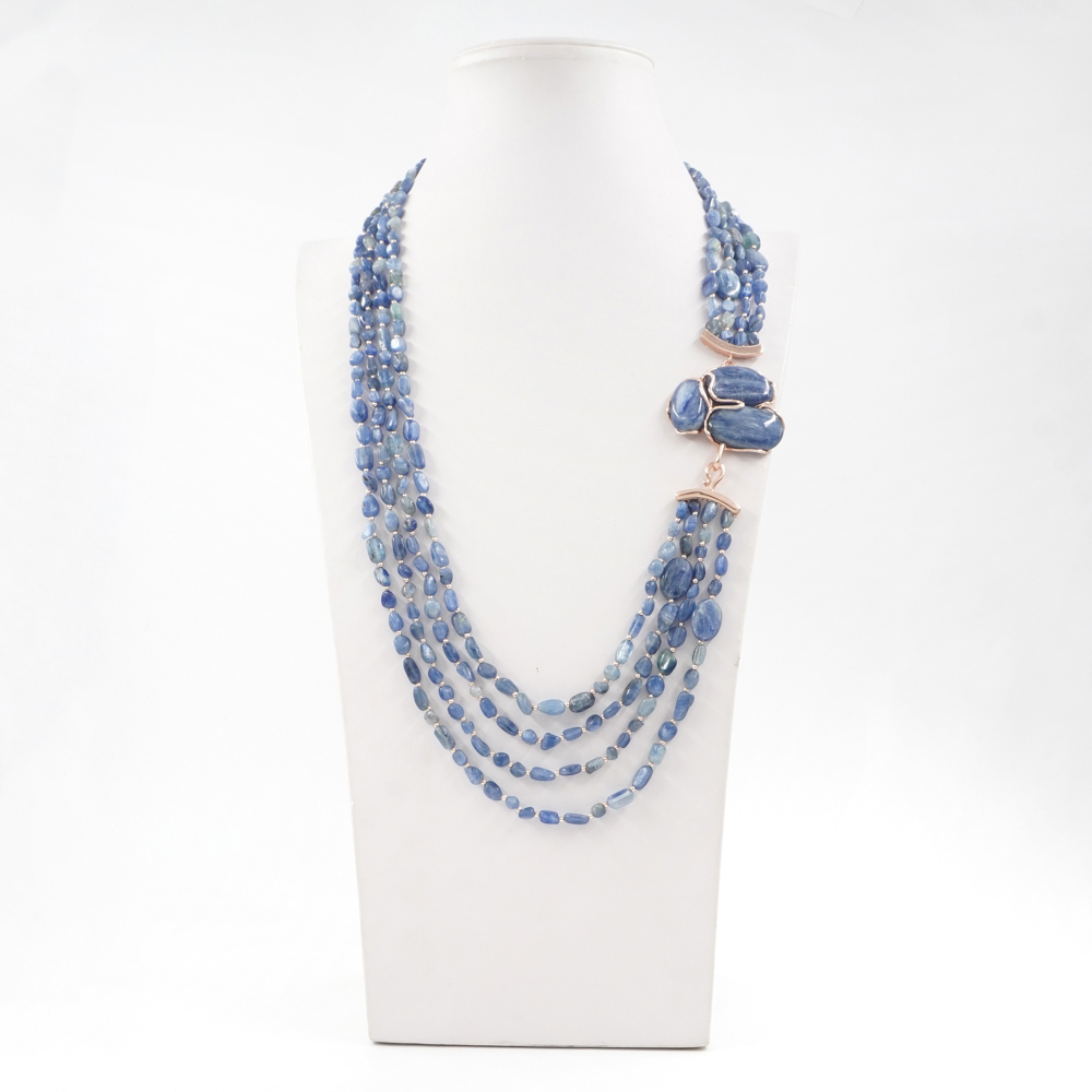 Collana in cianite, chiusura argento rosè