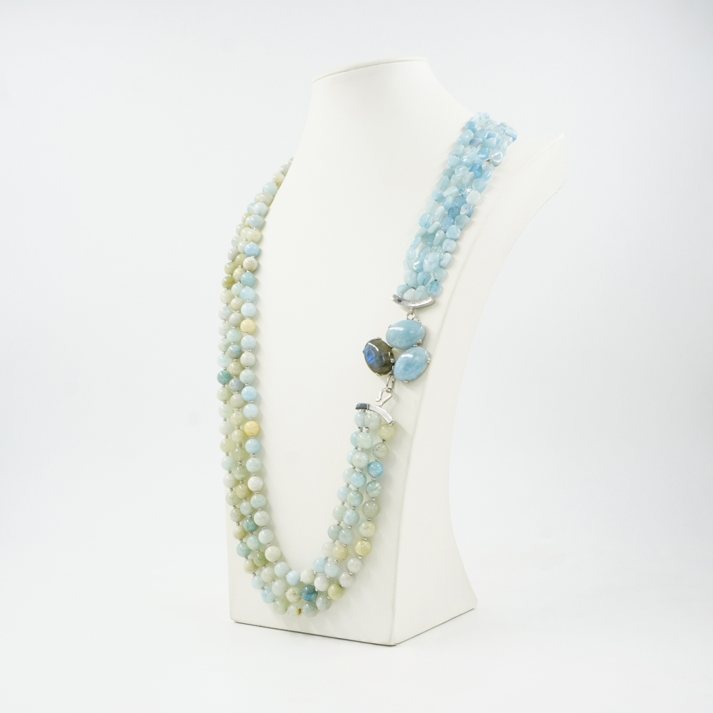 Collana in acquamarina, chiusura argento platinato - immagine 2