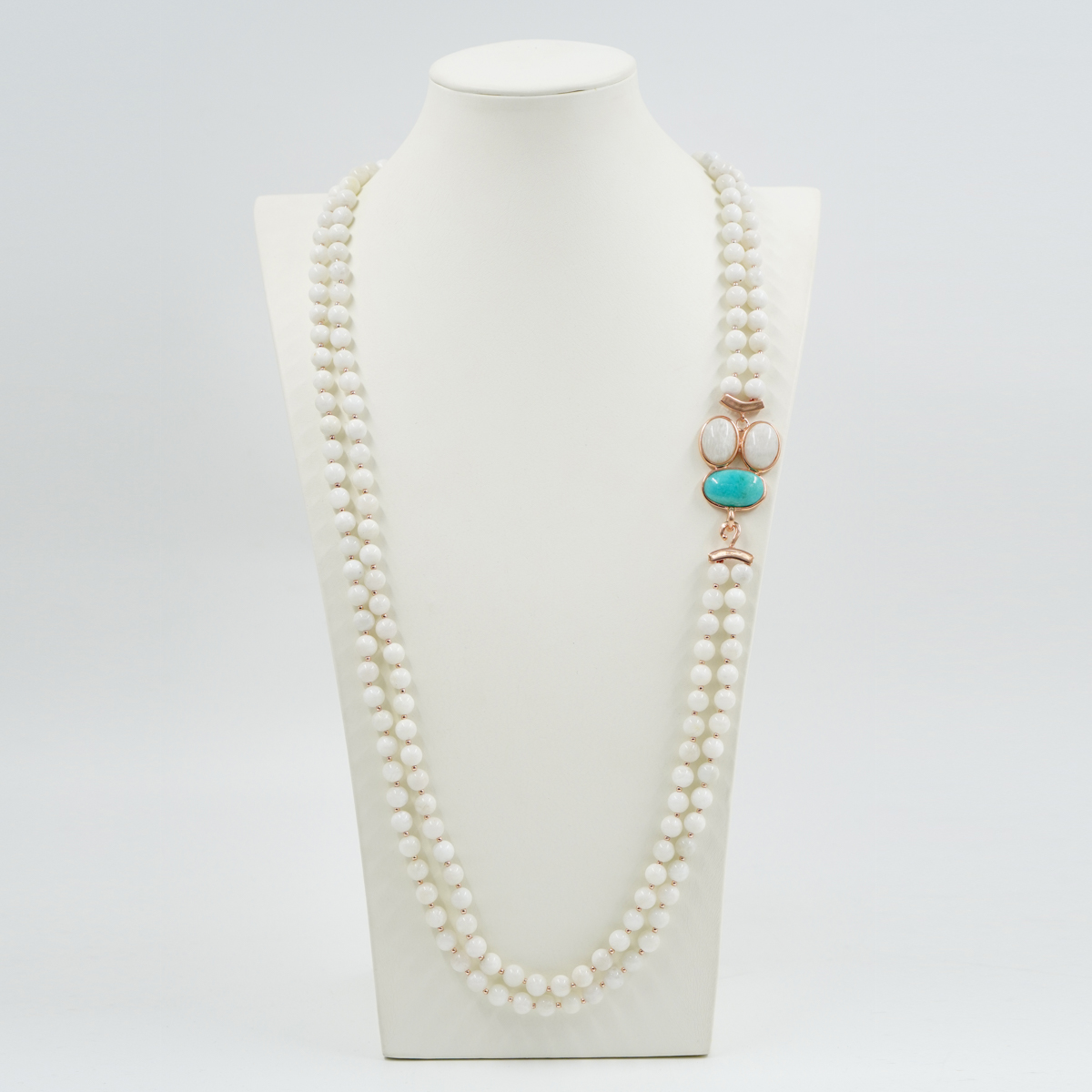 Collana in Pietra di Luna, chiusura argento rosè