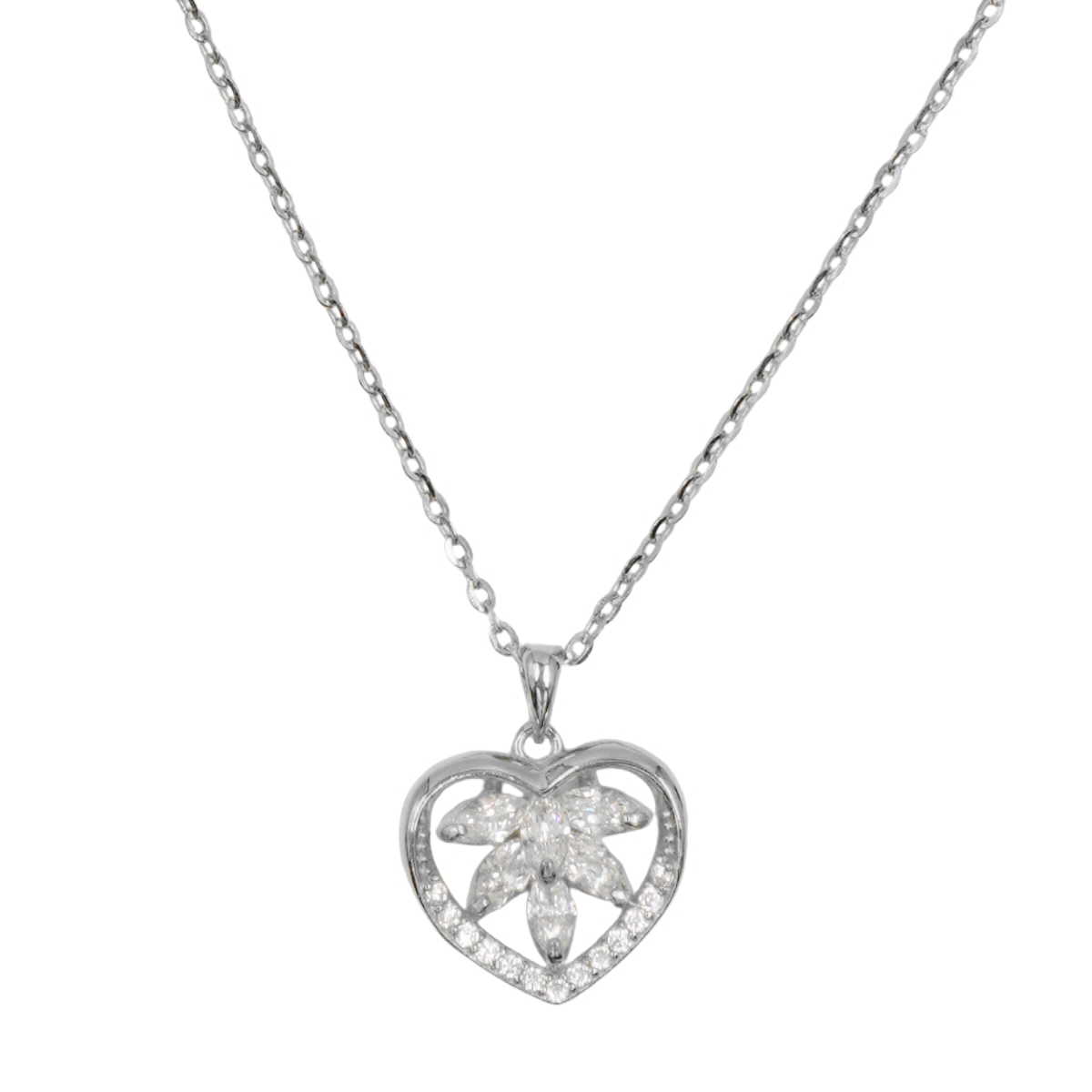 Collana Argento cuore con zirconi - Rodiato