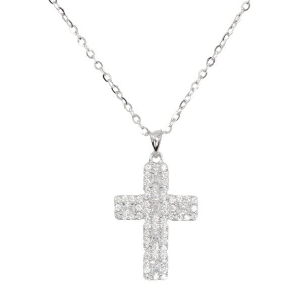 Collana Argento croce con zirconi - Rodiato