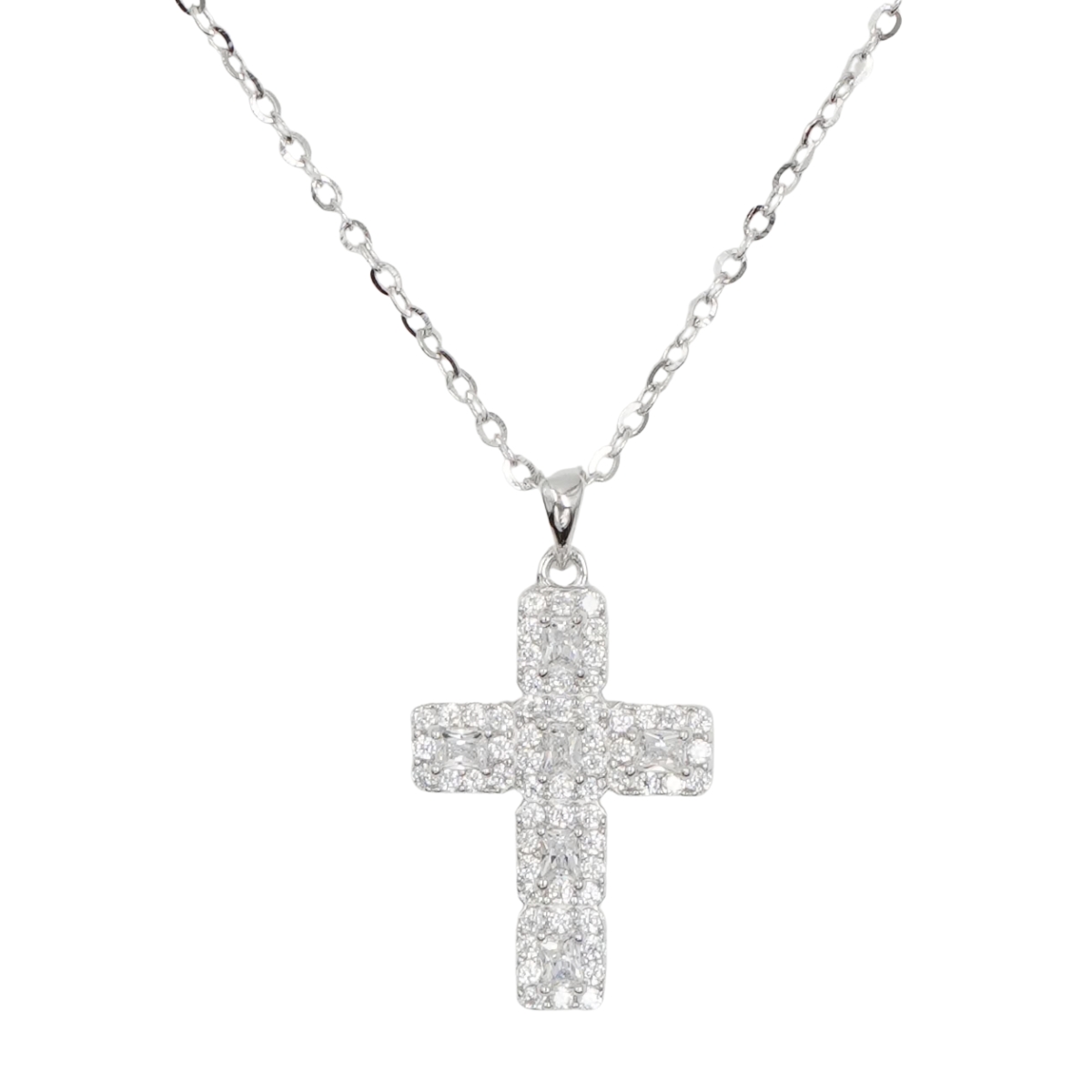 Collana Argento croce con zirconi - Rodiato