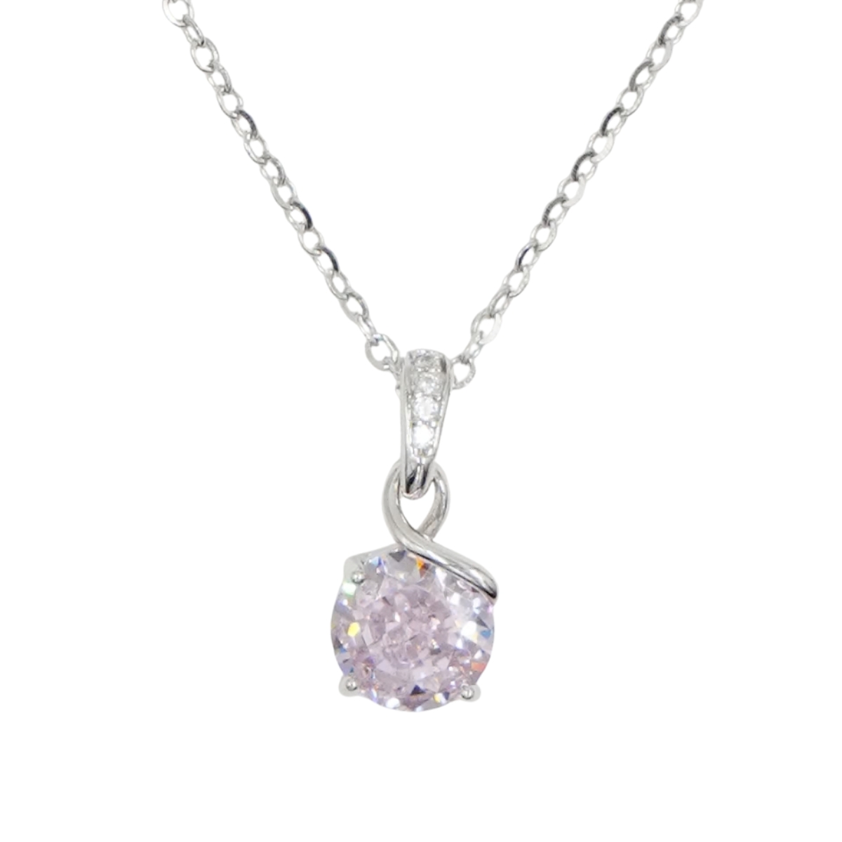 Collana Argento con zircone rosa - Rodiato