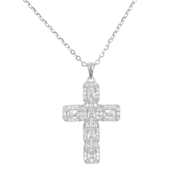 Collana Argento croce con zirconi - Rodiato