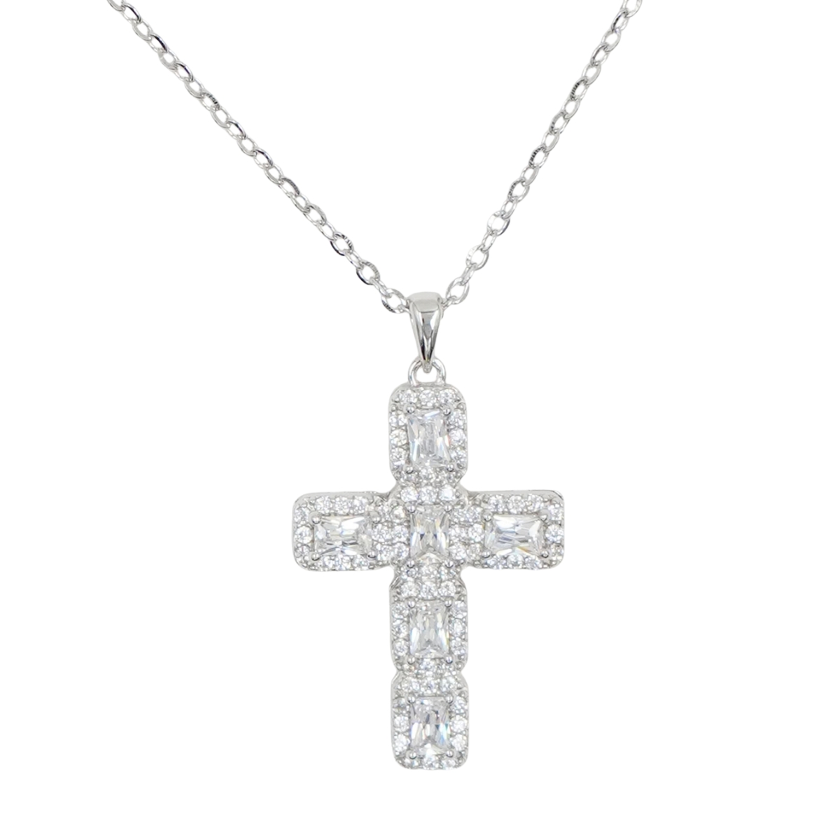 Collana Argento croce con zirconi - Rodiato