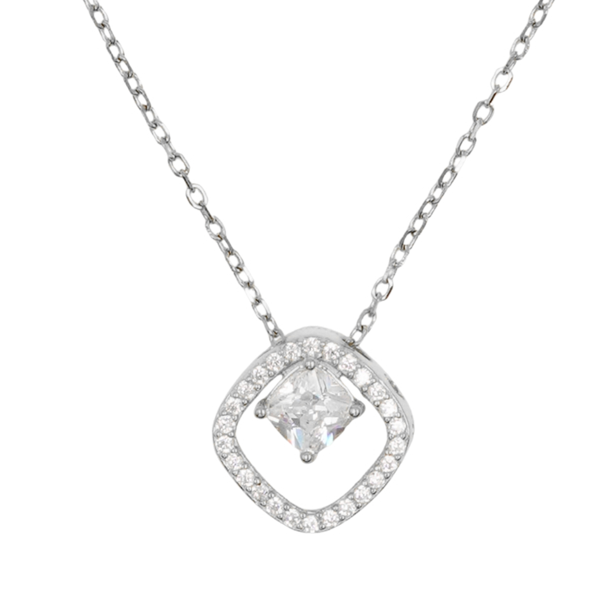 Collana Argento rombo con zirconi - Rodiato