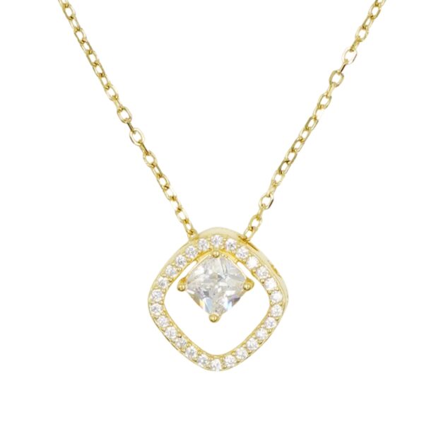 Collana Argento rombo con zirconi – Dorato