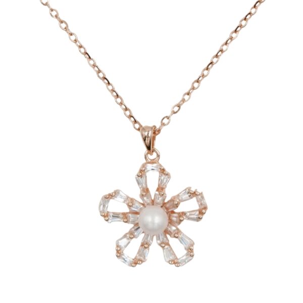Collana Argento fiore con zirconi e perla - Rosè