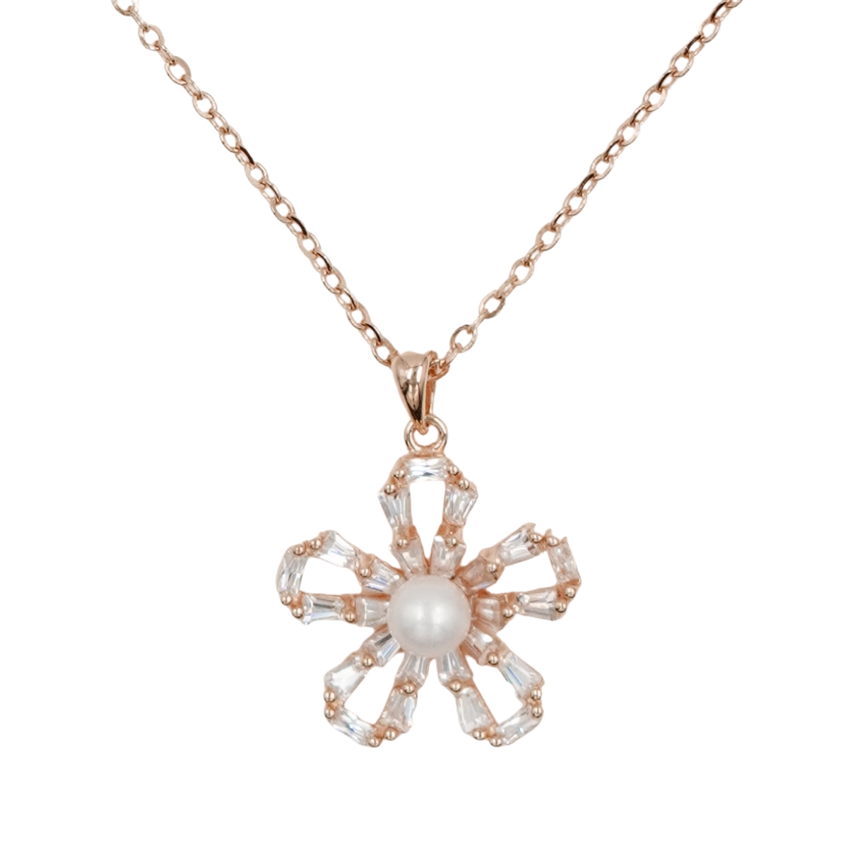 Collana Argento fiore con zirconi e perla - Rosè