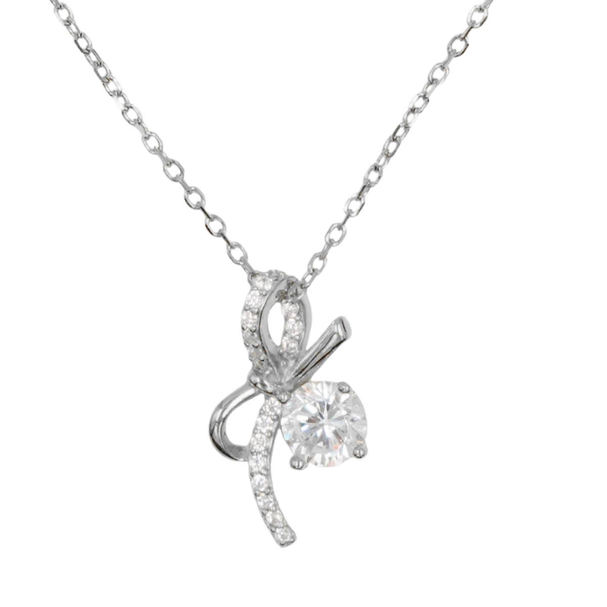 Collana Argento fiocco con zirconi - Rodiato