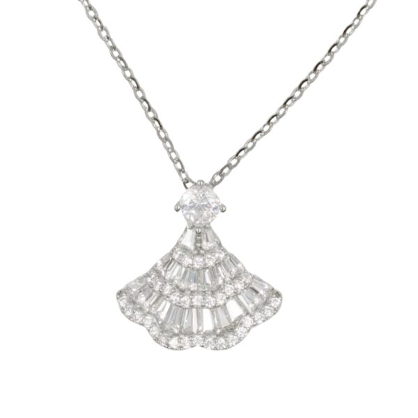 Collana Argento ventaglio con zirconi - Rodiato