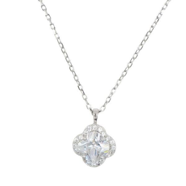 Collana Argento quadrifoglio con zirconi - Rodiato