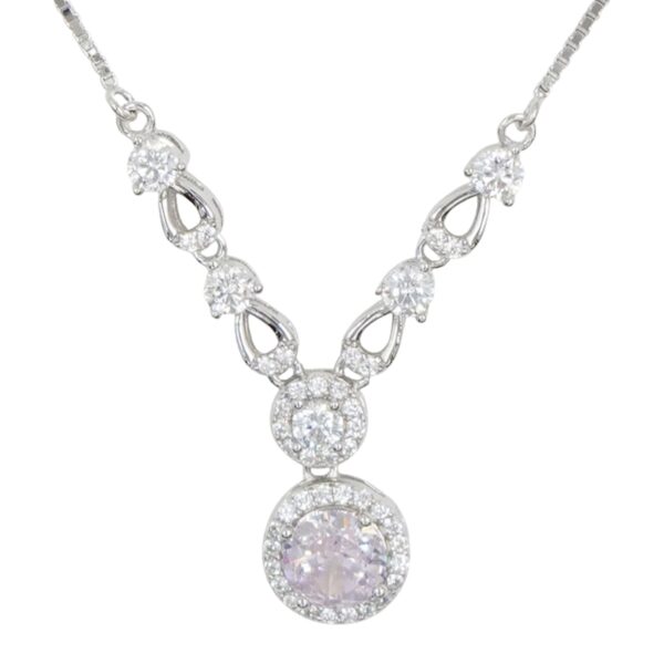 Collana Argento pendente con zircone rosa - Rodiato