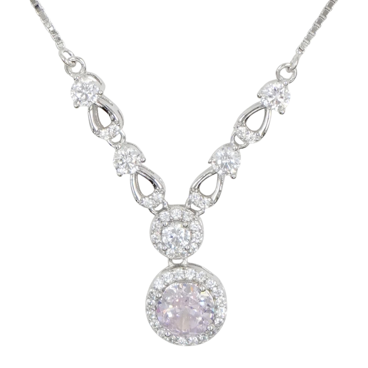 Collana Argento pendente con zircone rosa - Rodiato