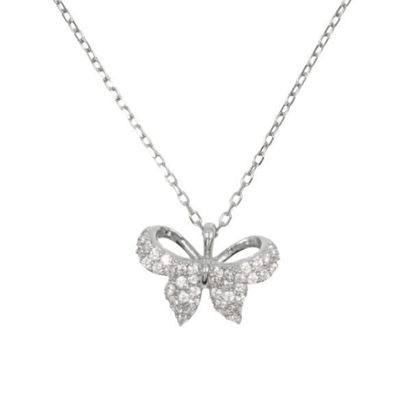 Collana Argento fiocco con zirconi - Rodiato
