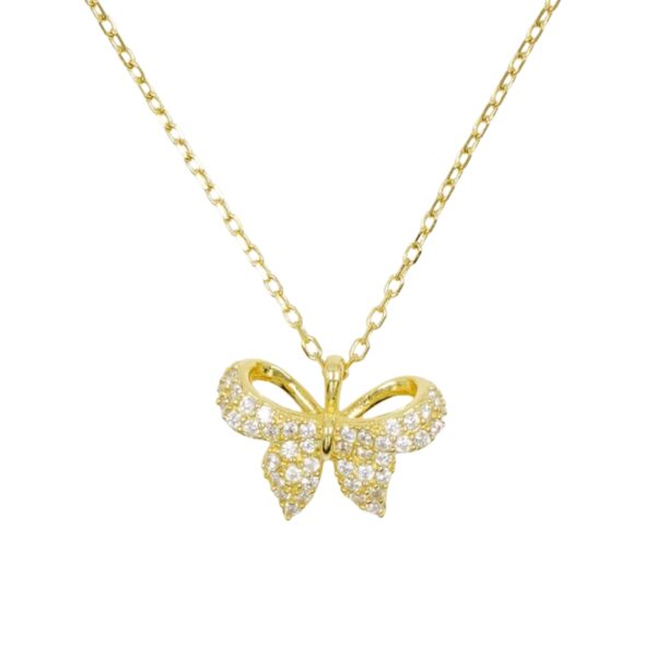 Collana Argento fiocco con zirconi - Dorato
