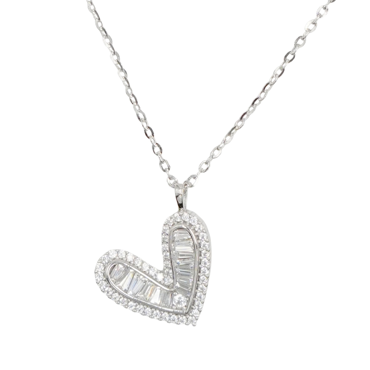 Collana Argento cuore con zirconi - Rodiato