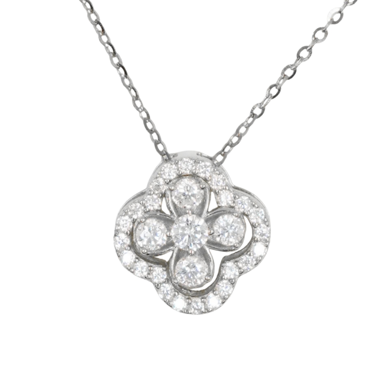 Collana Argento fiore con zirconi - Rodiato