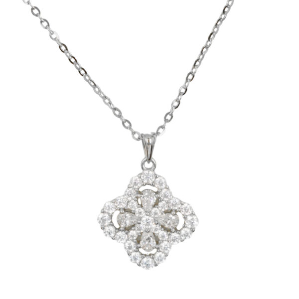 Collana Argento quadrifoglio con zirconi - Rodiato