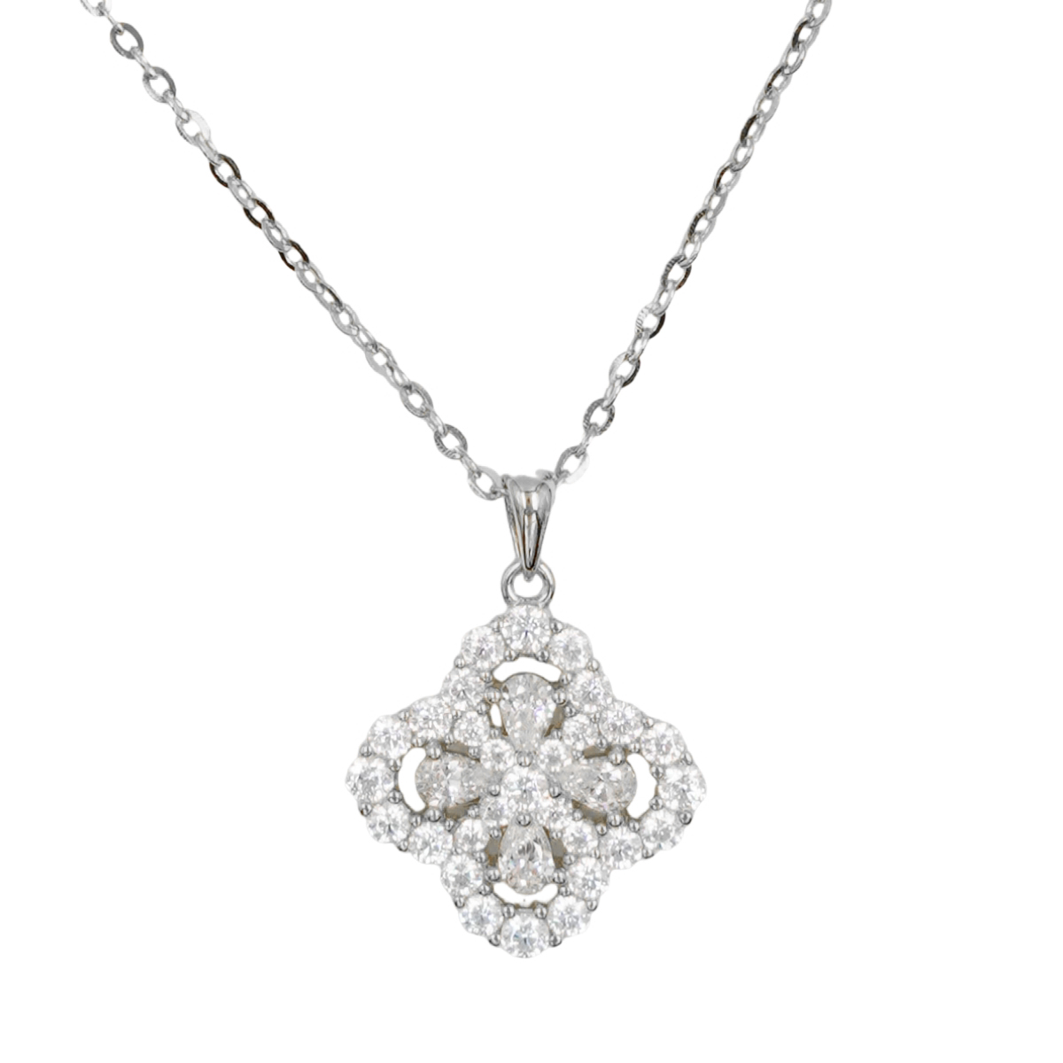 Collana Argento quadrifoglio con zirconi - Rodiato