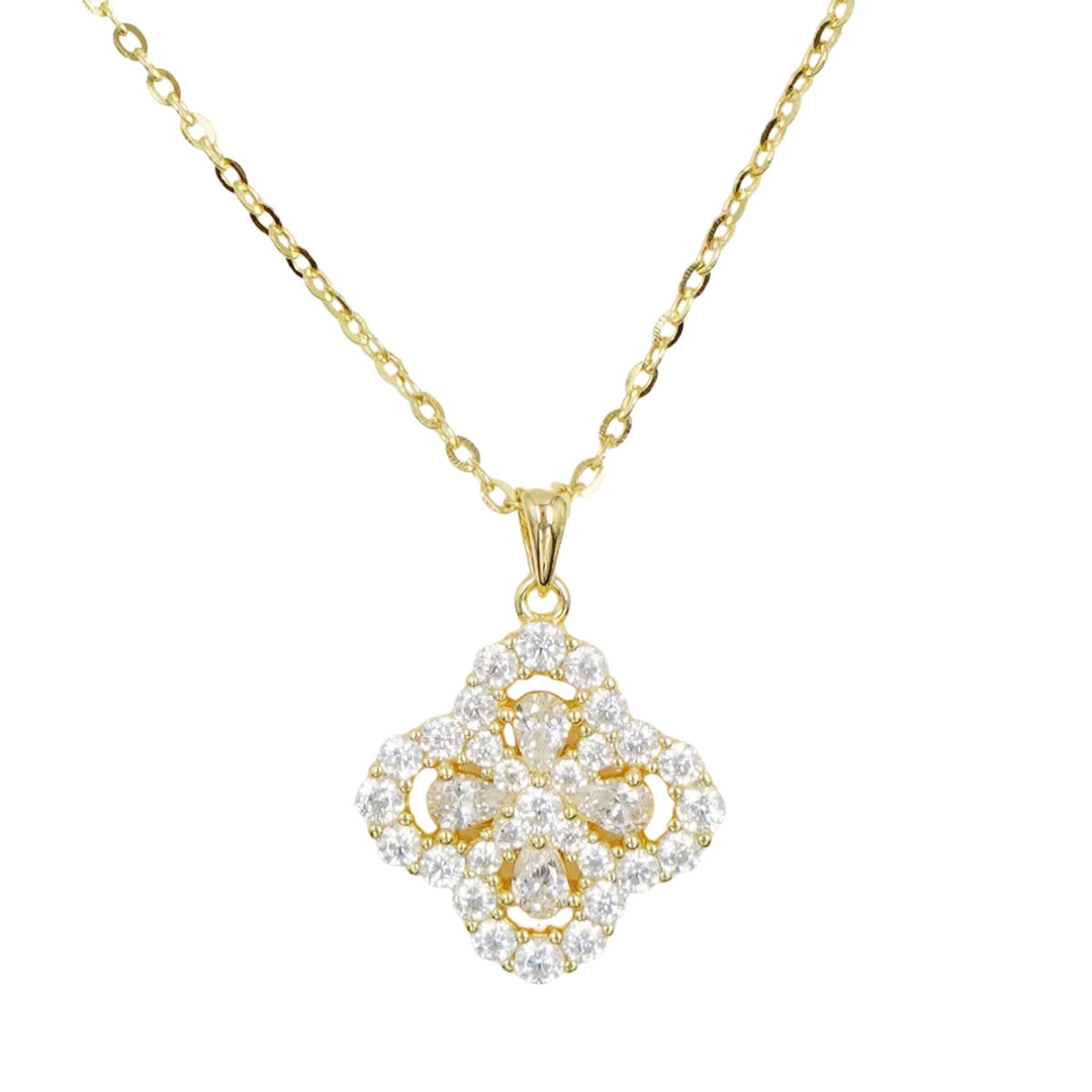 Collana Argento quadrifoglio con zirconi - Dorato