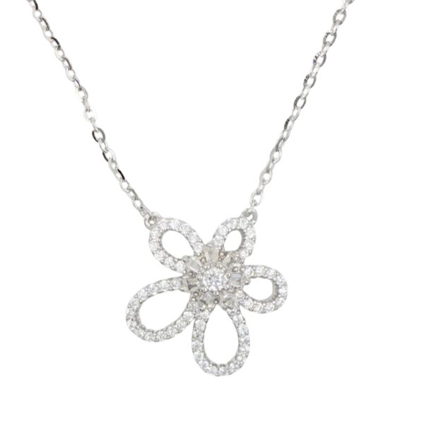 Collana Argento fiore con zirconi - Rodiato