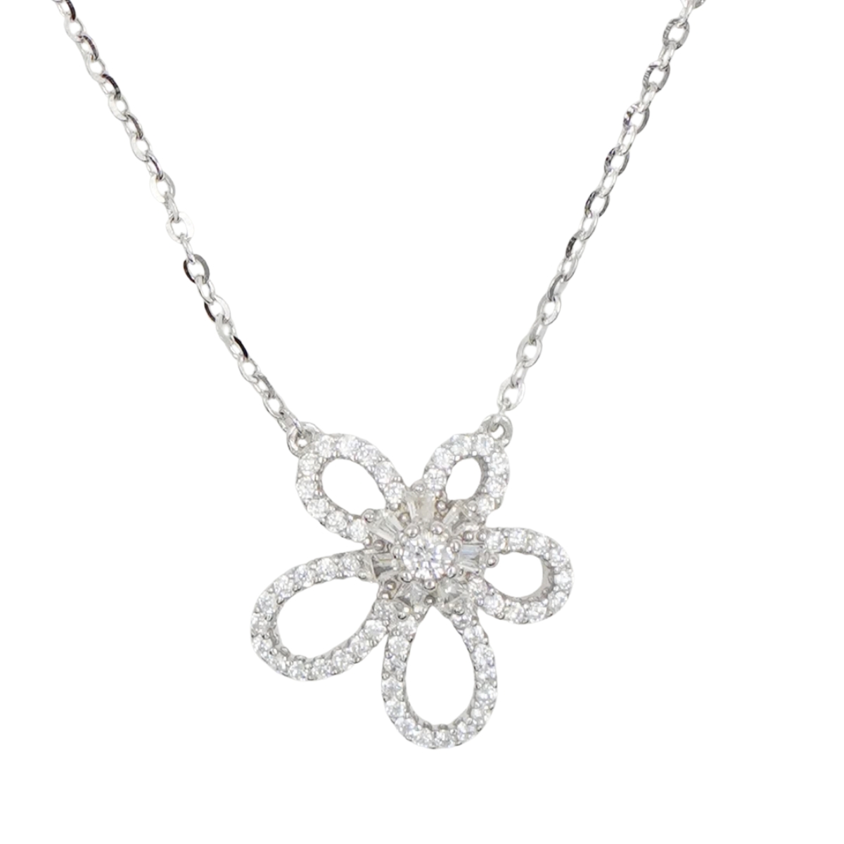 Collana Argento fiore con zirconi - Rodiato