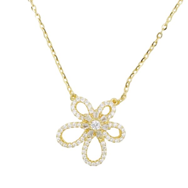 Collana Argento fiore con zirconi - Dorato