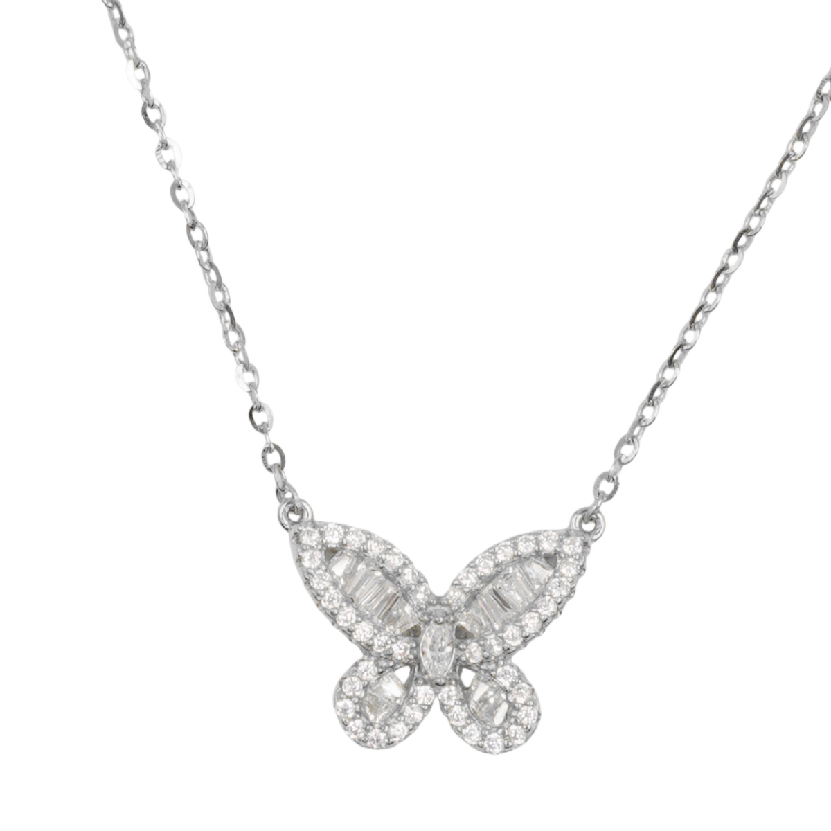 Collana Argento farfalla con zirconi - Rodiato