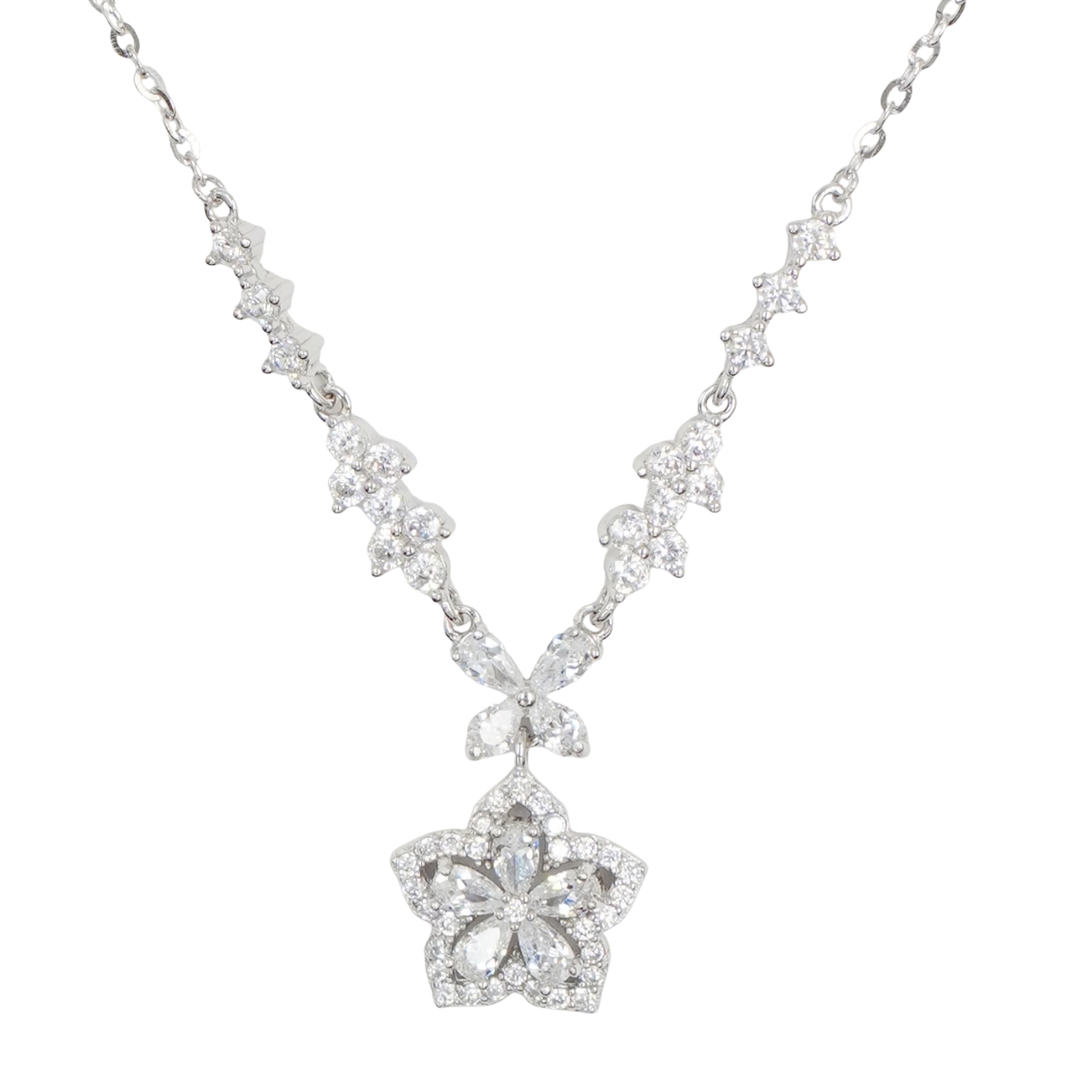 Collana Argento stella con zirconi - Rodiato