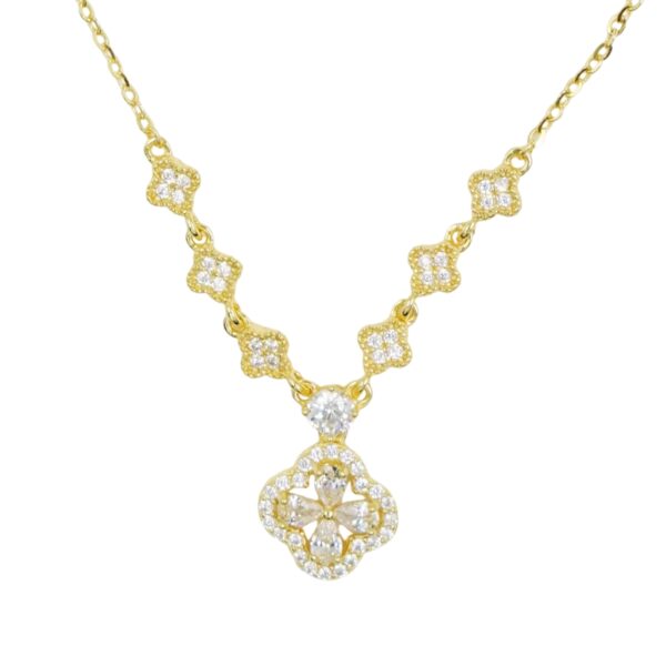 Collana Argento fiore con zirconi - Dorato