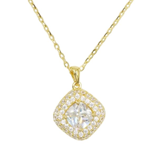 Collana Argento rombo con zirconi - Dorato