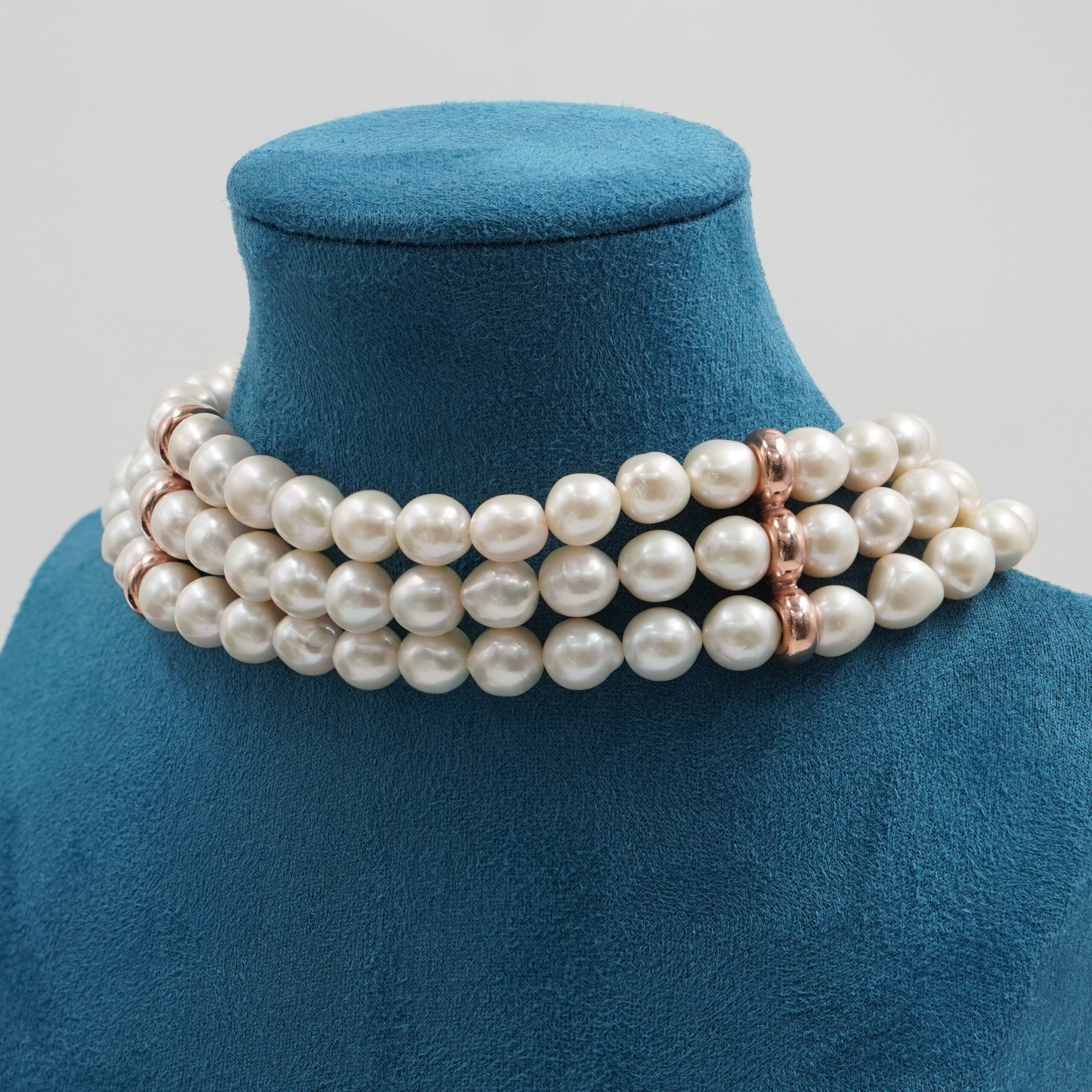 Collana in perle, chiusura argento rosè