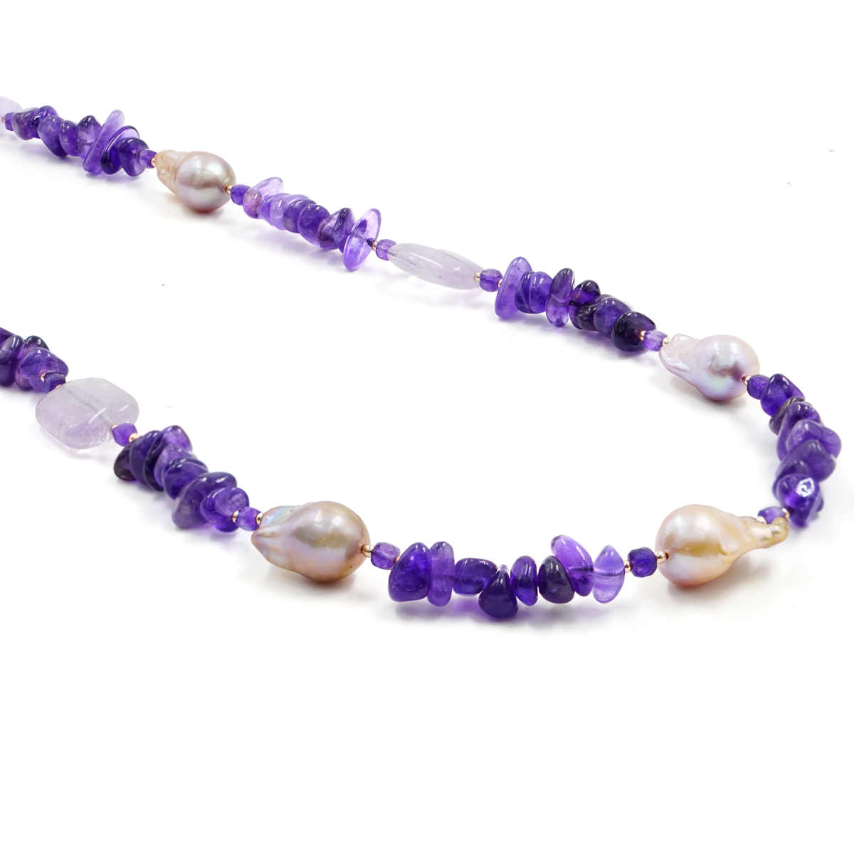 Collana in ametista, perle, chiusura rosè