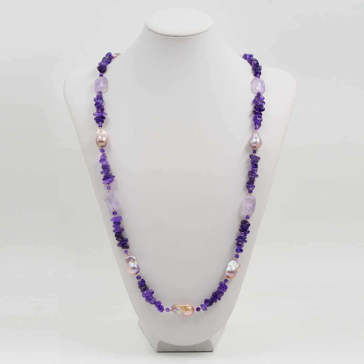 Collana in ametista, perle, chiusura rosè - immagine 2