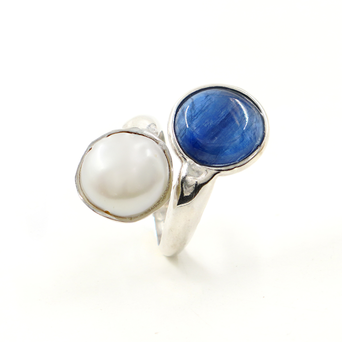 Anello Argento con perla, cianite – Rodiato - immagine 2
