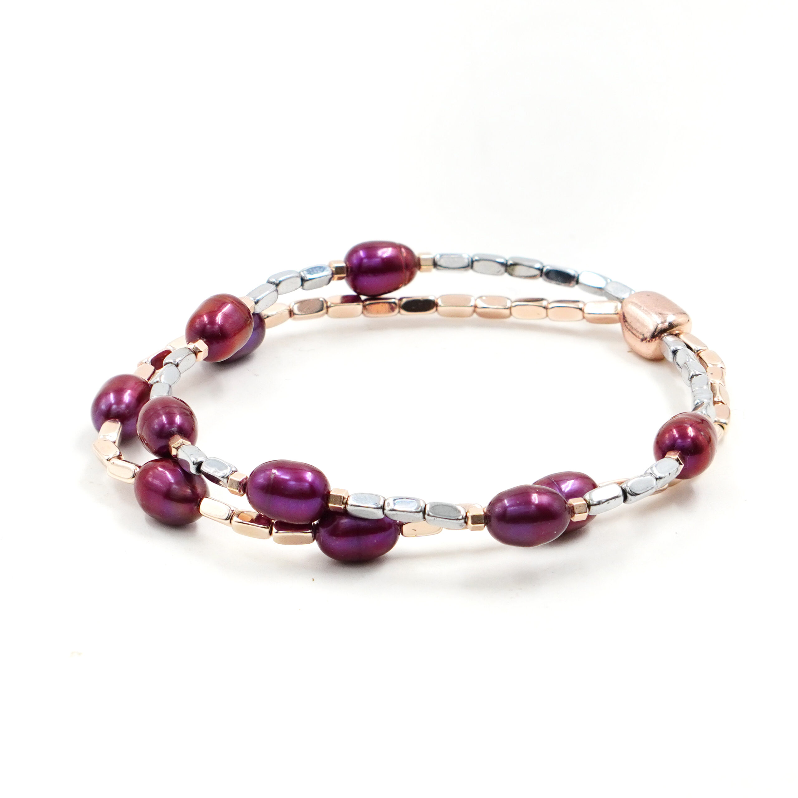 Bracciale Elastico ematite silver, perla